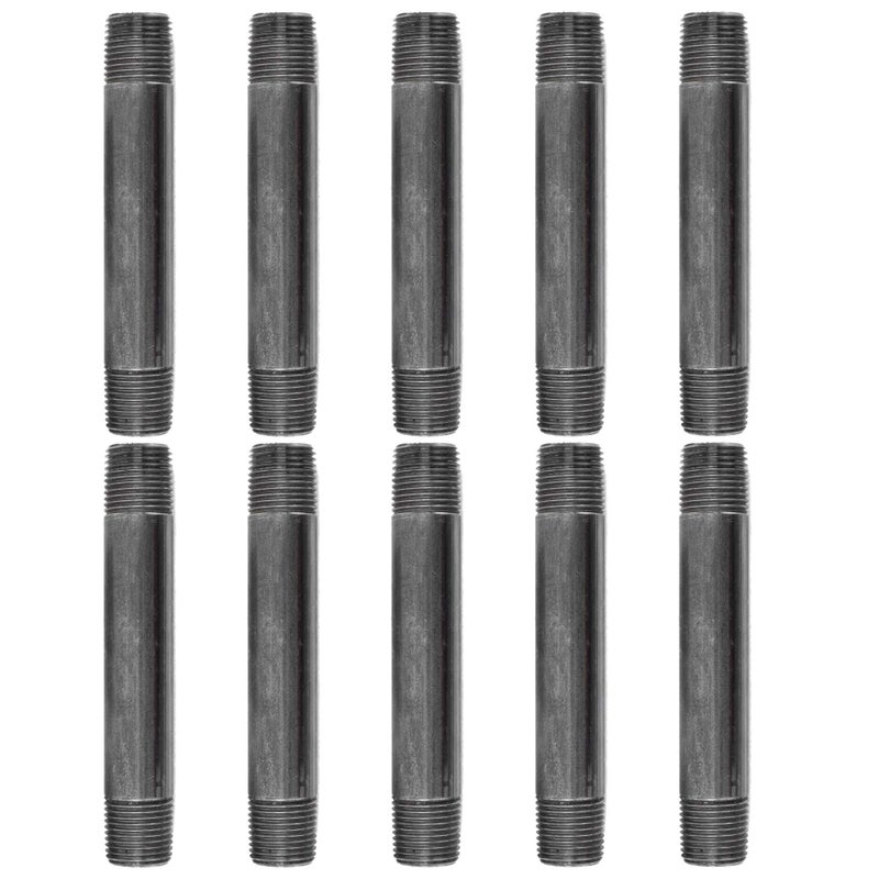 Pipe Decor 1/2" x 5" Malleable Cast Iron Pipe Nipple, Pre Cut Connectors, Industrial Steel Grey Fits Standard Half Inch Black Threaded Pipes Nipples and Fittings, Vintage DIY Furniture, 10 Pack - Image 1